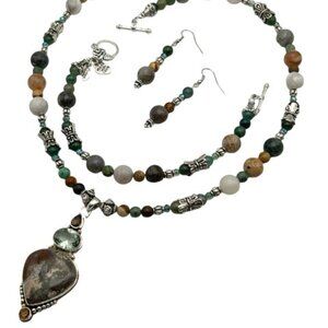 Handmade Jewelry Set ~ Ocean Jasper, Madagascar Green Amethyst, Agate, Jade